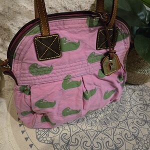 Pink Dooney And Bourke Whimsy Printed Satchel with Green Duck Pattern